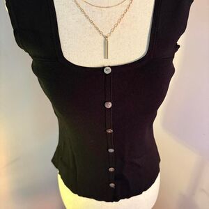 Vintage Joseph A Black Button Up Stretchy Viscose/Nylon Blend Blouse Size S.